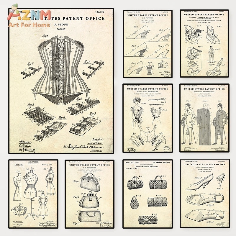 Vintage Fashion Sketches - AZNM Vintage Fashion Patent Canvas Wall