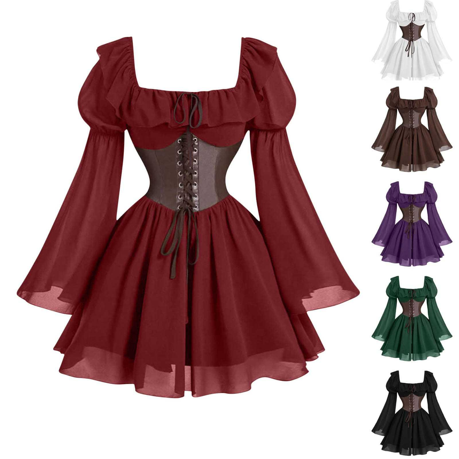 Vintage Fashion Women Dresses - Renaissance Medieval Long Sleeve Women's Puff