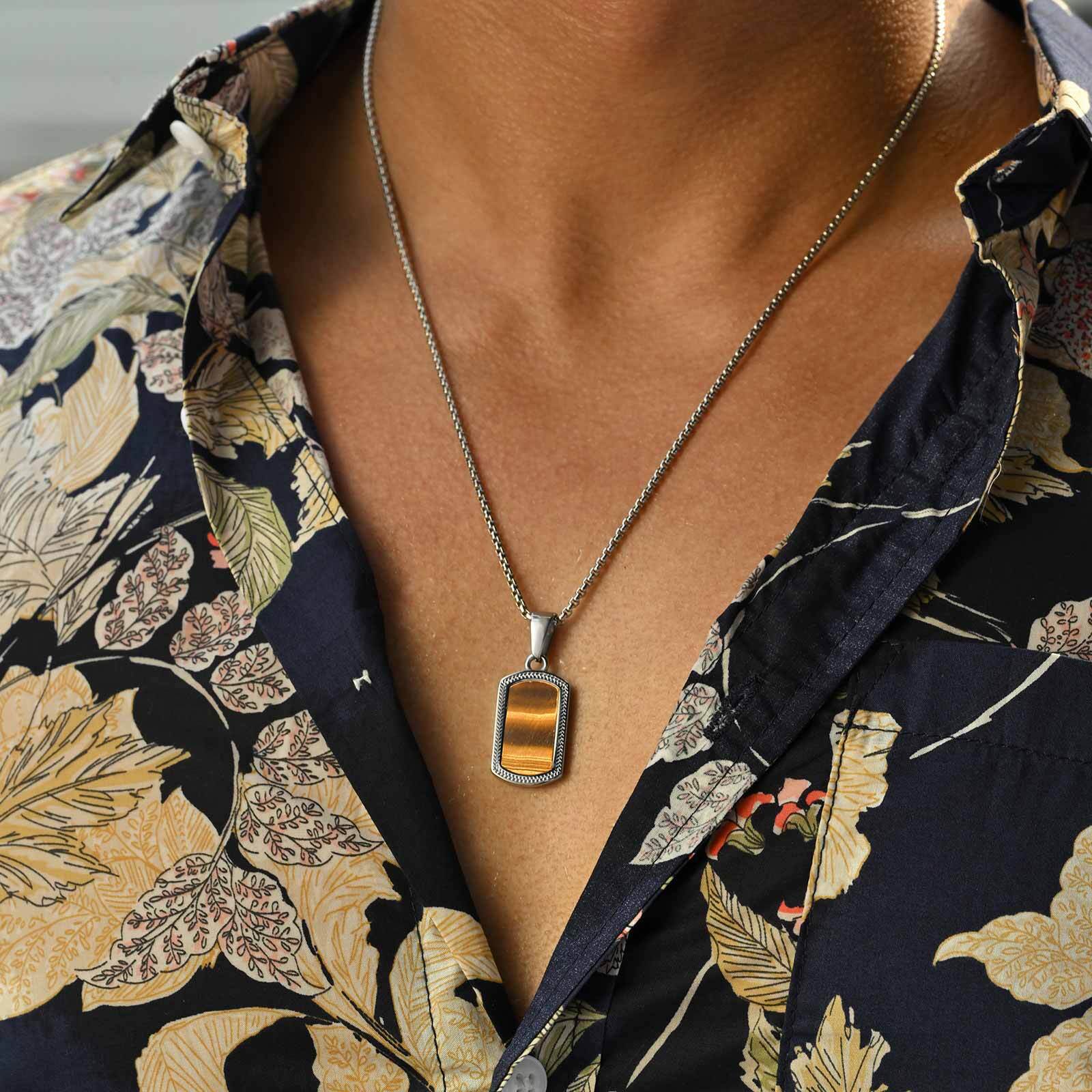 Vintage Fashion Labels - Vnox Stainless Steel Tiger Eye Stone