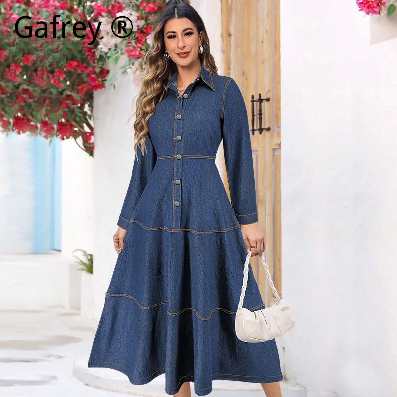 New Fashion Denim Jean Shirt D - Vintage Fashion Women Dresses recension och pris