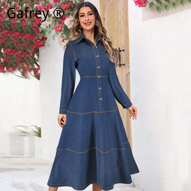 New Fashion Denim Jean Shirt D - Vintage Fashion Women Dresses recension och pris
