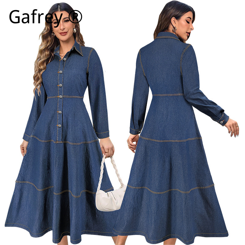 New Fashion Denim Jean Shirt D - Vintage Fashion Women Dresses recension och pris