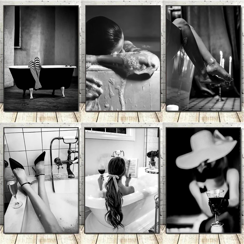 Black and White Woman Bathroom - Vintage Fashion Prints For Wall recension och pris