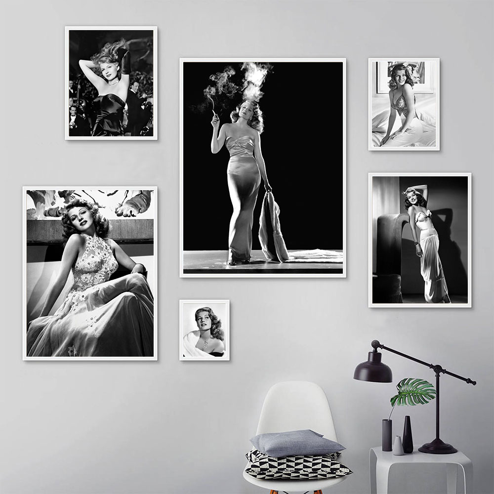 Rita Hayworth Poster,Black and - Vintage Fashion Prints For Wall recension och pris